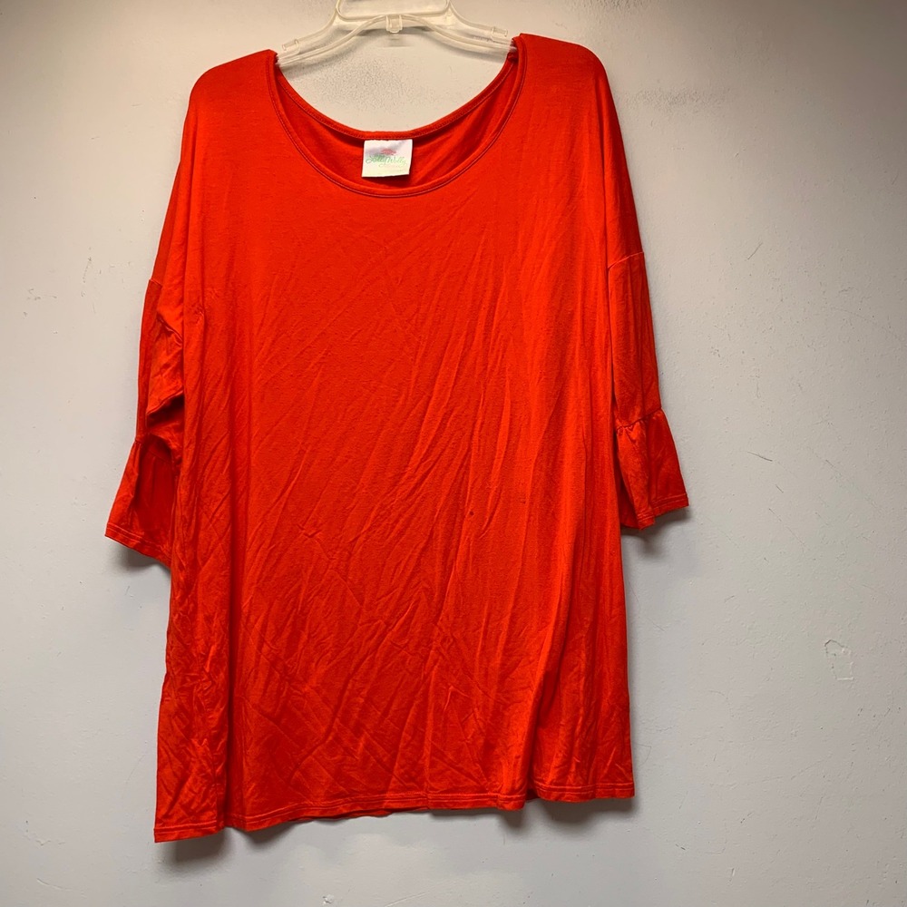 Lolly Wolly Doodle Tunic Top Womens XL Orange Good Ruffle Sleeve Rayon Spandex